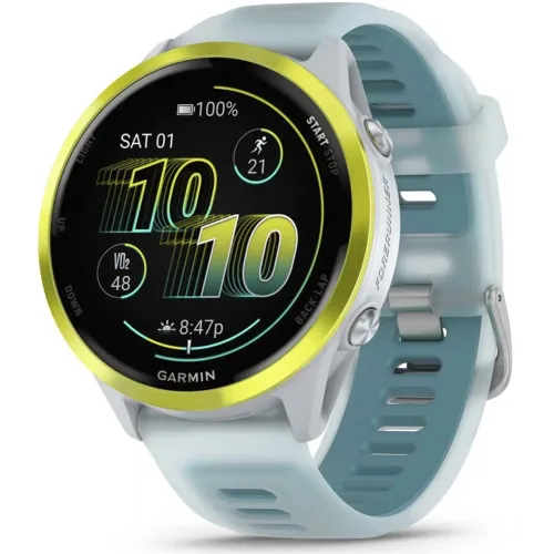 Смарт-часы Garmin Forerunner 570 47мм 1.4" AMOLED корп.золото белое рем.бирюзовый разм.брасл.:135-205мм (010-02971-01)